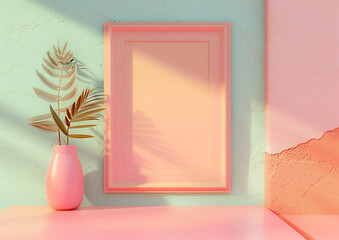 Retro frame mockup scene, pastel background, smart layers for easy design insertion