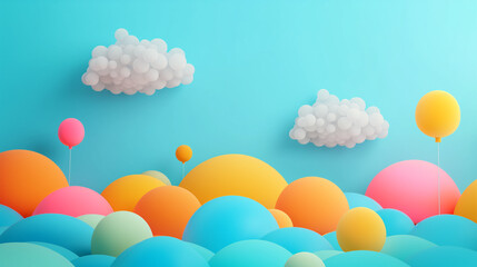 Colorful Balloon Landscape With Clouds and Blue Sky