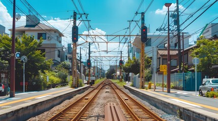 empty urban train station or railway line situated in what appears to be a city