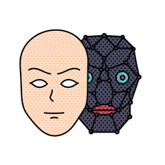deep fake face swap halftone hand drawn  color vector illustration