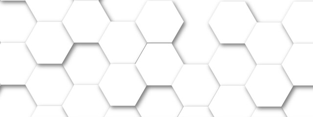 Vector technology background with hexagon concept design. Embossed Hexagon , honeycomb white shadow. Luxury White 3D futuristic honeycomb mosaic white background.