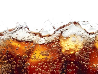 Close up of Bubbly and Vibrant Cola Drink with Glittering Droplets and Refreshing Splash