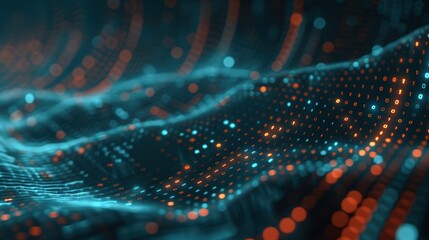 Obraz premium An abstract digital background with flowing lines and binary code, perfect for illustrating high-tech processes