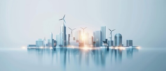 Fototapeta premium A futuristic smart city with integrated renewable energy sources, electric public transport, and eco-friendly buildings