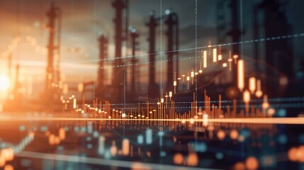 Fototapeta premium A declining oil price chart overlaid with images of a closed border and trade restrictions, capturing the impact of economic sanctions on oil prices
