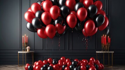Luxury balloon border frame with black and red balloon decoration, Banner for Celebration party