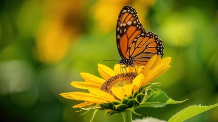 Obraz premium Sunflower, Monarch butterfly on sunflower.