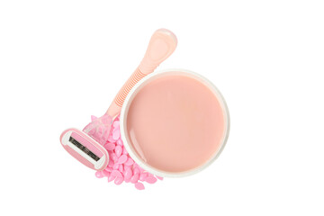 PNG,A mixture for depilation in a white container, isolated on white background