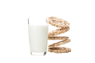 PNG bread with a glass of milk isolated on white background.