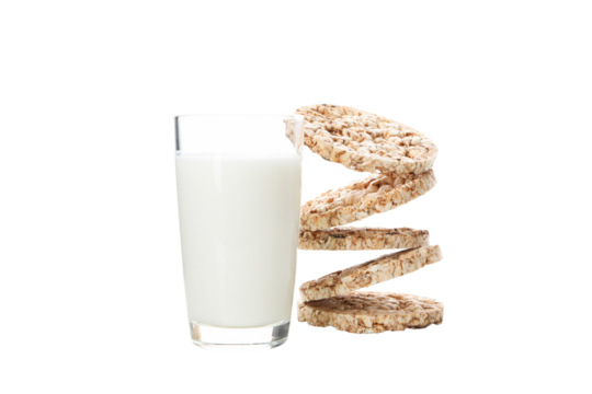 PNG bread with a glass of milk isolated on white background.