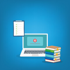 Online learning. Concept of webinar, business online training, education on computer or e-learning concept, video tutorial vector illustration	