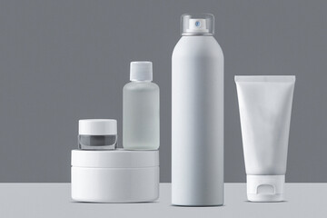 Cosmetics SPA branding mock-up, front view, on gray background, place your design