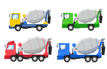 concrete mixer set. Side view. cartoon Vector illustration