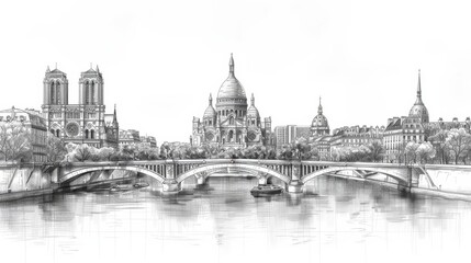 Obraz premium Iconic Landmarks of France in Minimalist Pen Drawing Art for Notepaper Cover