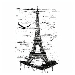 Linocut Style Eiffel Tower Graphic for Notepaper Cover Design