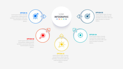 Five Step Infographic design element template for presentation. info graphic illustration. process diagram and presentations step,  banner, flow chart, 5 option template.
