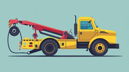 Naklejka premium Tow truck flat design side view roadside assistance theme cartoon drawing Split-complementary color scheme