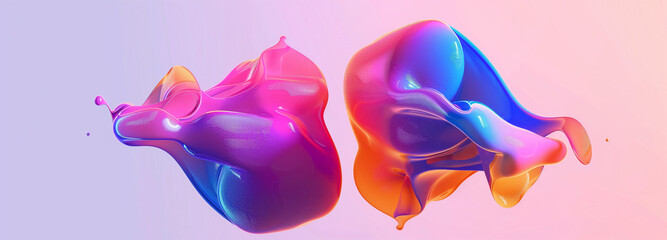 Two colorful abstract shapes made of liquid, in the style of graphic design-inspired illustrations, with digital gradient blends