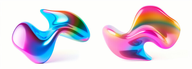 Two colorful abstract shapes made of liquid, in the style of graphic design-inspired illustrations, digital gradient blends, monumental scale