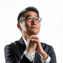 asian businessman thinking, white background