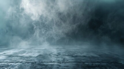 Obraz premium Texture of dark concrete floor with mist or fog creating a moody atmosphere, abstract, design, background