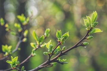 Spring brings the first green tree leaves. Wake awake, Nature