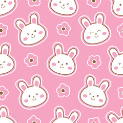 Obraz premium Rabbit and flower seamless pattern design for background, wallpaper, textile design, fabric, card , wrapping paper , notebook, diary cover, blanket, blanket for kids, decorative and etc.