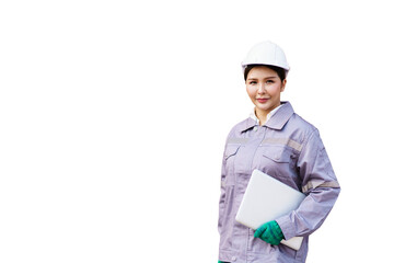Asian female engineer portrait on isolated white background.