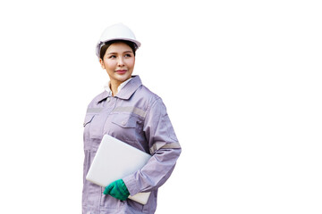 Asian female engineer portrait on isolated white background.