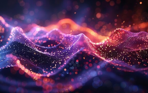 3D music visualizer with swirling colorful particles, 3D background music, dynamic and artistic