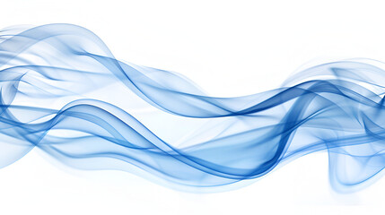 Wavy abstract flow of blue transparent lines on a white background ,Abstract transparent wavy blue wave background
