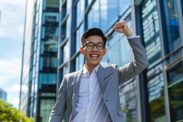 Fototapeta premium Professional Photography of young Asian CEO celebrating a company milestone, Generative AI 