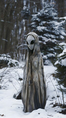 Generative AI, Limestone Guardian in Snowy Garden