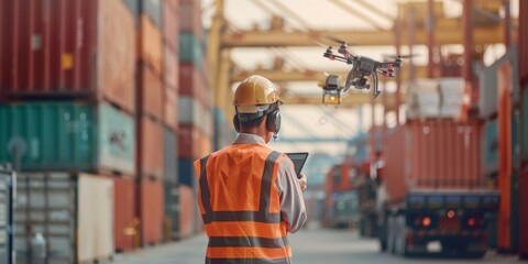 Female Manager Overseeing Logistics Operations with Advanced Technology, Using a Tablet While a Worker Loads Cardboard Boxes into a Delivery Truck at a Retail Warehouse. Perfect for Depicting Online S