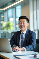 Professional Photography of young Asian CEO visiting a client's office for a meeting, Generative AI 