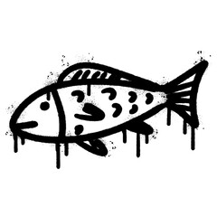 Spray Painted Graffiti Fish icon Sprayed isolated with a white background.