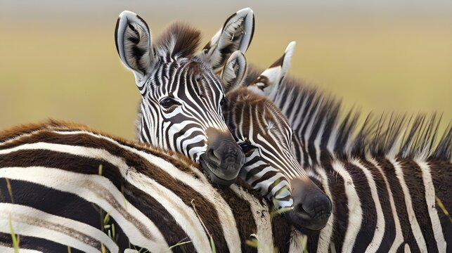 Zebra foal resting its head on the back