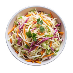 Coleslaw salad on white bowl top view isolated on transparent background
