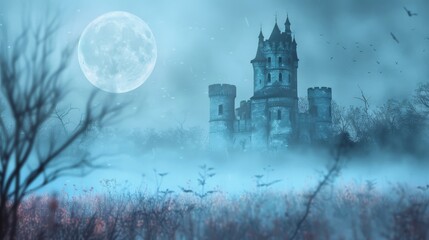 Naklejka premium Mysterious Castle Under the Moon
