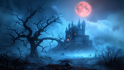 Dark Castle Under Blood Moon