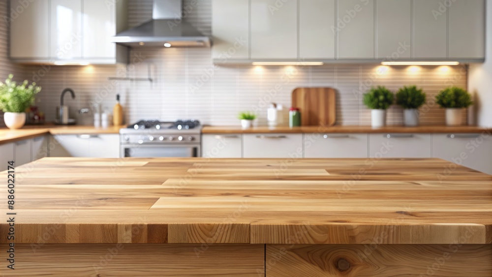 Wall mural natural wood table top with smooth surface and subtle grain pattern on soft focus blurred neutral ki