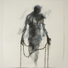 Obraz premium Ghostly figure with chains Watercolor on white background