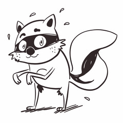 A raccoon with a black mask on its face, typical raccoon whiskers on its face, and a black and white tail vector art illustration