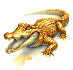 Fototapeta premium Watercolor drawing of a crocodile on a white background