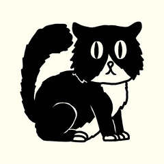 vector black cat doodle cartoon style
