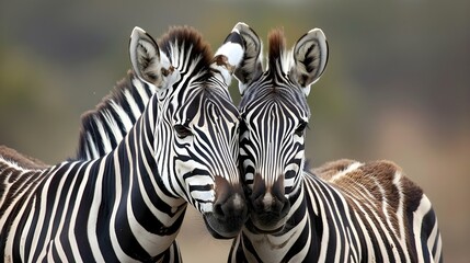 Fototapeta premium Two plains zebras (Equus burchelli) in natural habitat