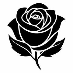 A rose silhouette black and white vector illustration. simple clean shape design. 