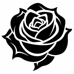 A rose silhouette black and white vector illustration. simple clean shape design. 