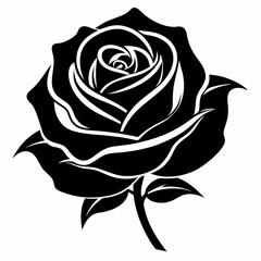 A rose silhouette black and white vector illustration. simple clean shape design. 