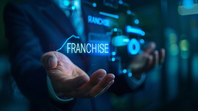 Businessman holding digital text Franchise